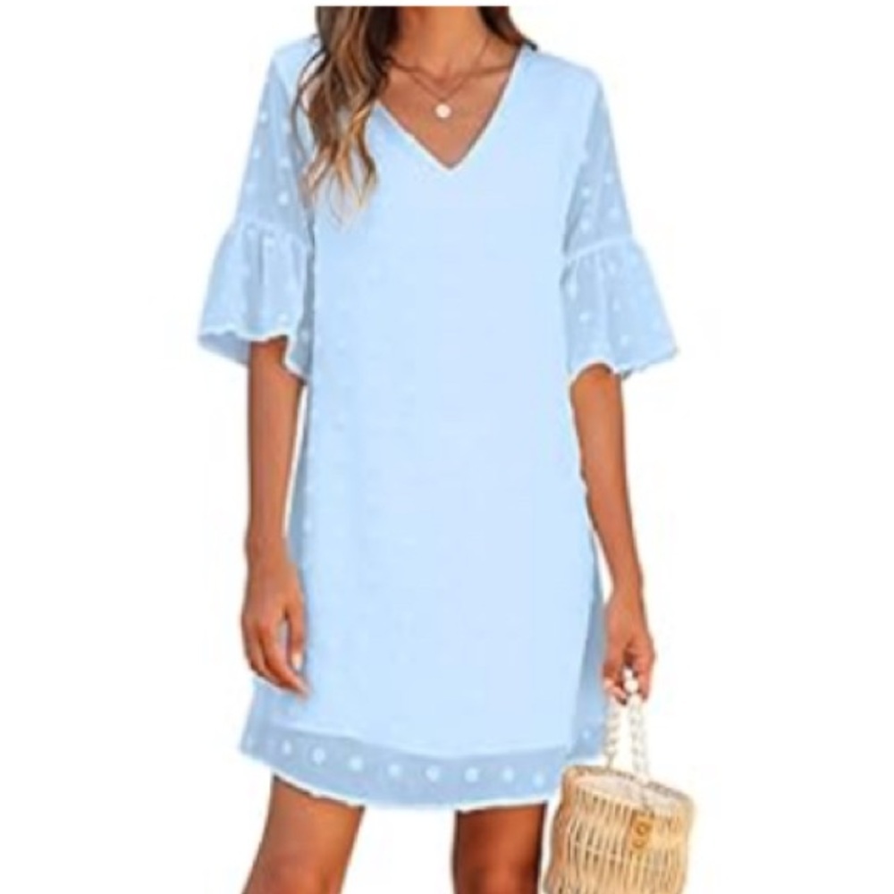 Chic Light Blue Ruffle Sleeve Midi Dress